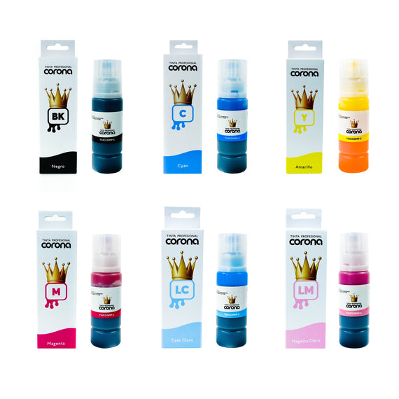 Pack 6 Tintas Corona Compatible con Epson T54C CYMK, LC, LM  70ml