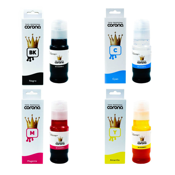 Pack 4 Tintas Corona Compatible con Canon GI13 CMYK 60ml