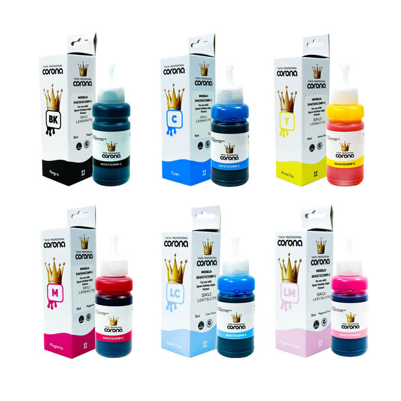 Pack 6 Tintas Corona Compatible Con Epson 664/673 CMYK 70ml