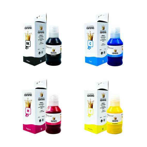 Pack 4 Tinta Corona Compatible Con Canon GI16 CMYK 135ml Marca Corona