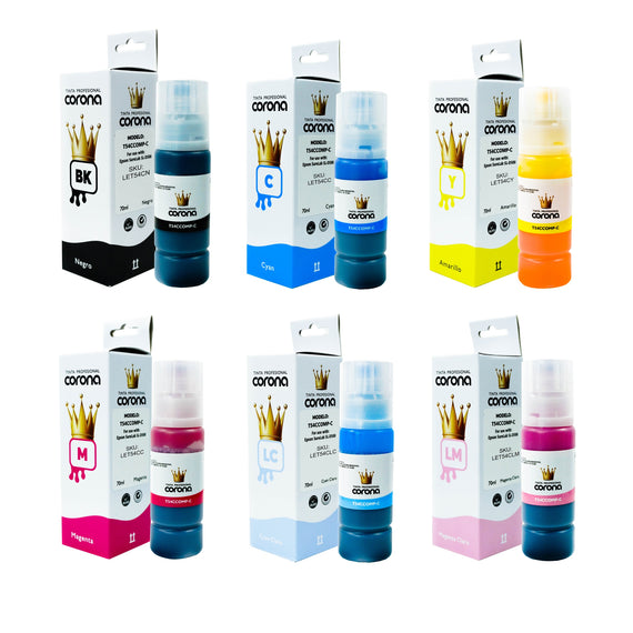 Pack 6 Tintas Corona Compatible con Epson T54C CYMK, LC, LM  70ml